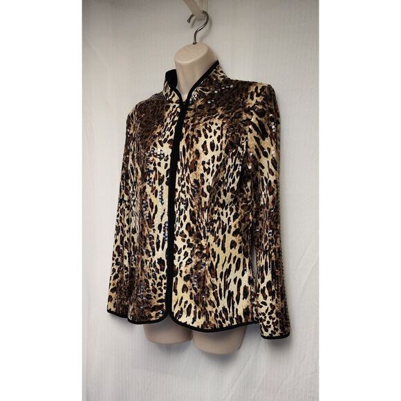 aDRESSing WOMAN Leopard Cheetah Animal Print Full Zip Shimmer Jacket Size M - Picture 3 of 11